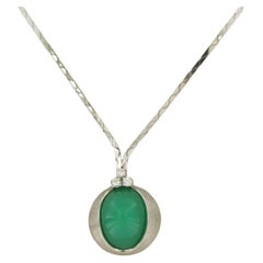 Necklace with chrysophrase and diamonds 14k white gold