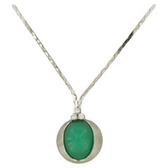 Necklace with chrysoprase and diamonds 14k white gold