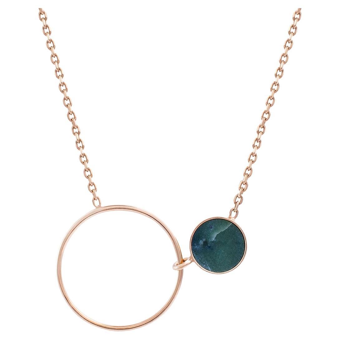 Necklace with circle and green stone nephrite gold 585 For Sale