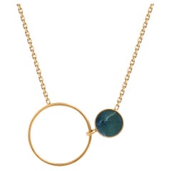 Necklace with circle and green stone nephrite gold plated sterling silver