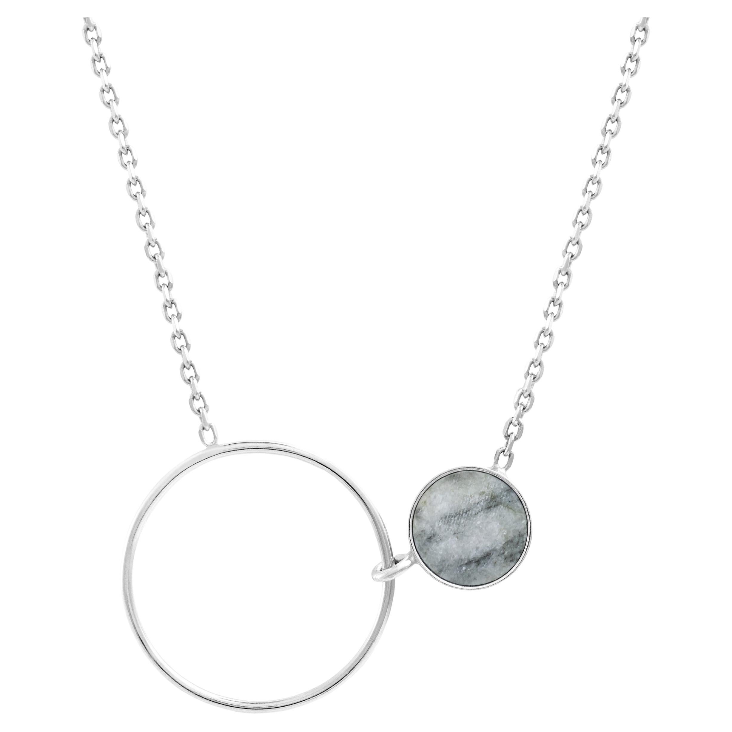 Necklace with circle and grey stone dolomite Picasso sterling silver