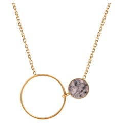Necklace with circle and pink stone rodingite gold plated sterling silver