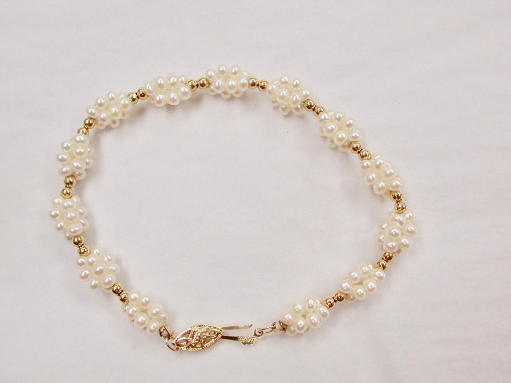 Bead Necklace with Clusters of Bouton Shaped Cultered Pearls, with Matching Bracelet