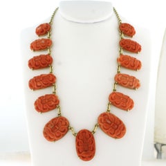 Necklace with coral flower carving - 14k gold - 40 cm - 39.4 grams
