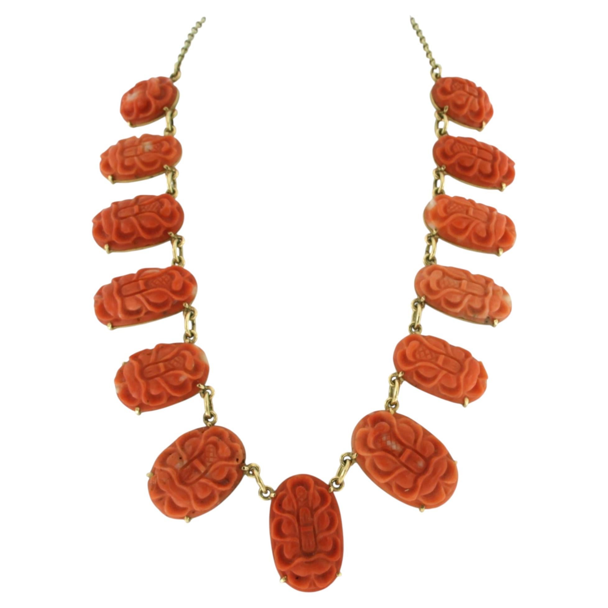 Necklace with coral flower carving - 14k gold - 40 cm - 39.4 grams