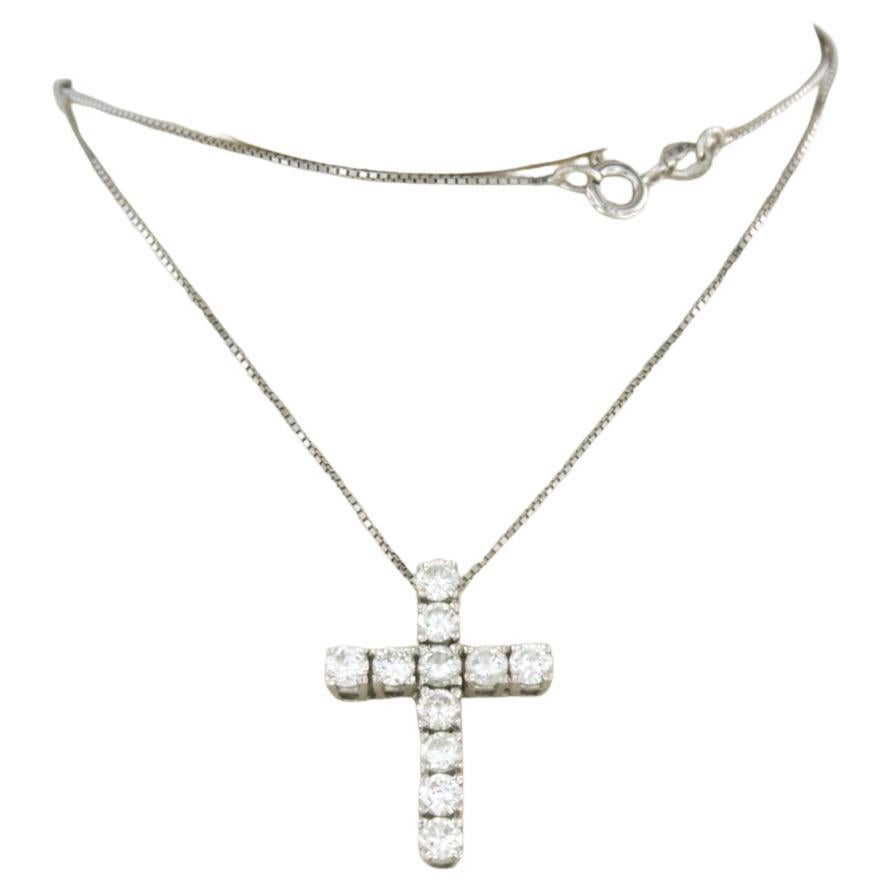 Necklace with cross pendant with diamonds 1.10 ct 18k white gold