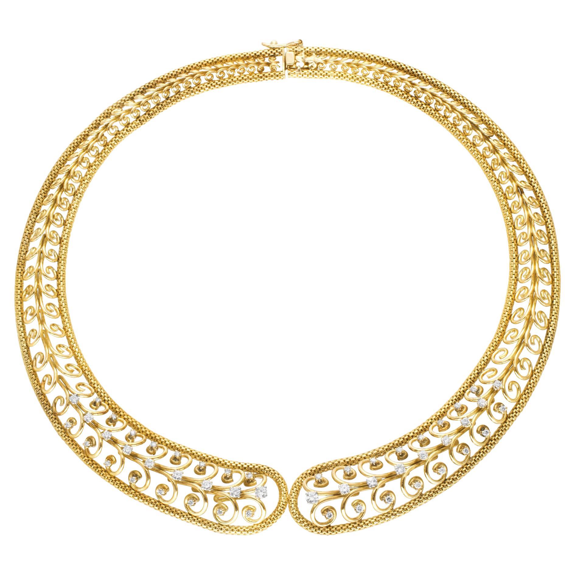 Necklace with Diamond Accents in 18k Yellow Gold Swirl Link Choker For Sale