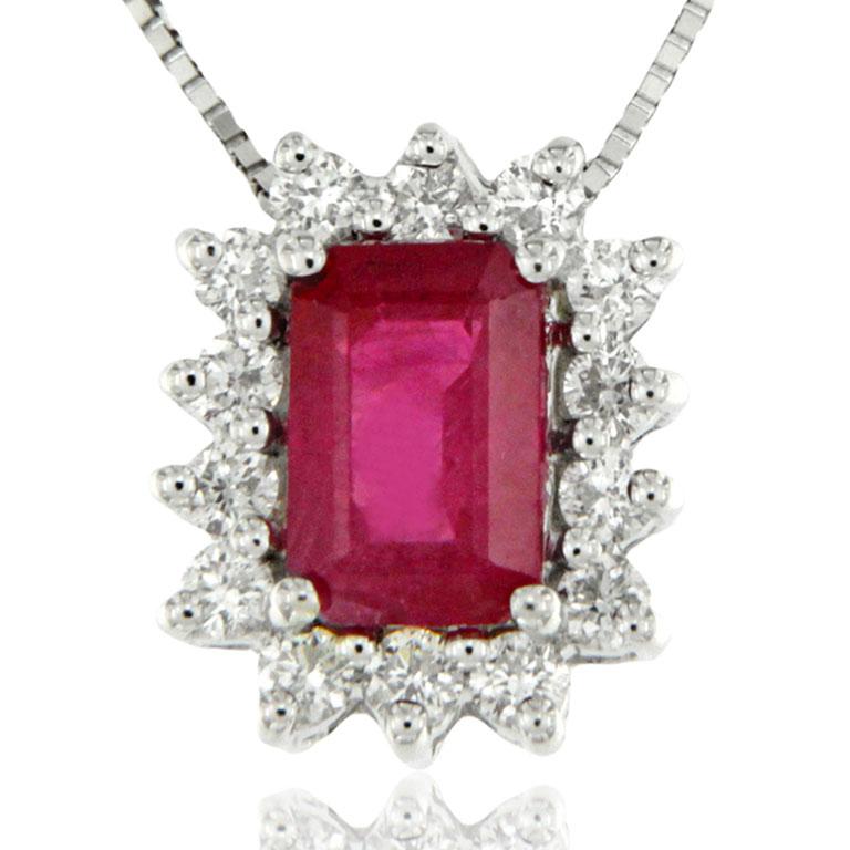 Necklace with diamond and ruby pendant
Bon Ton white gold necklace with ruby and diamonds - ruby ct.0.70 and diamonds ct.0.22

Necklace with diamond and ruby pendant.
Part of the Bon Ton collection; classic jewelry with brilliants, rubies and
