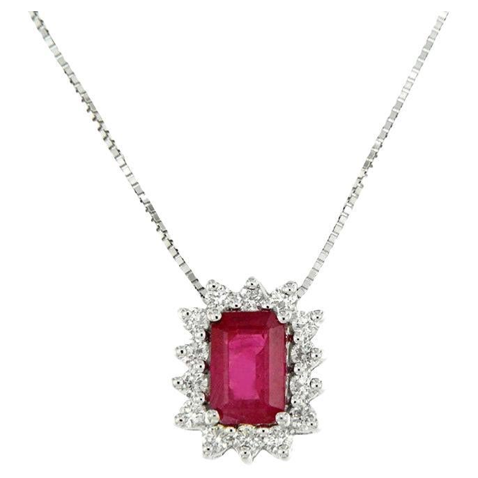 Necklace with diamond and ruby pendant For Sale