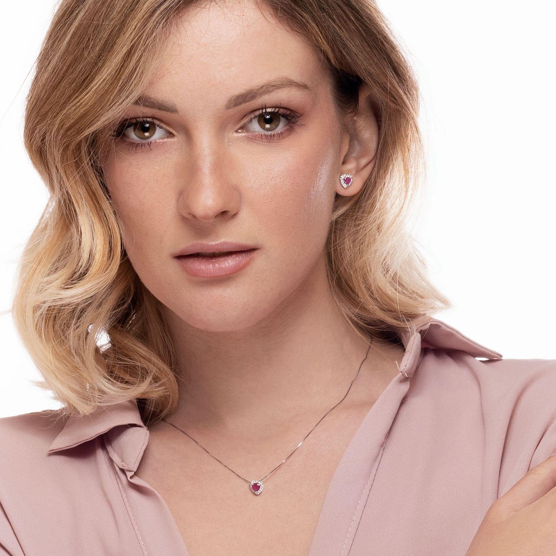 Heart Cut Necklace with Diamonds and Ruby Heart Pendant