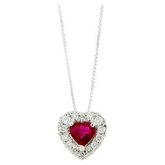 Necklace with Diamonds and Ruby Heart Pendant