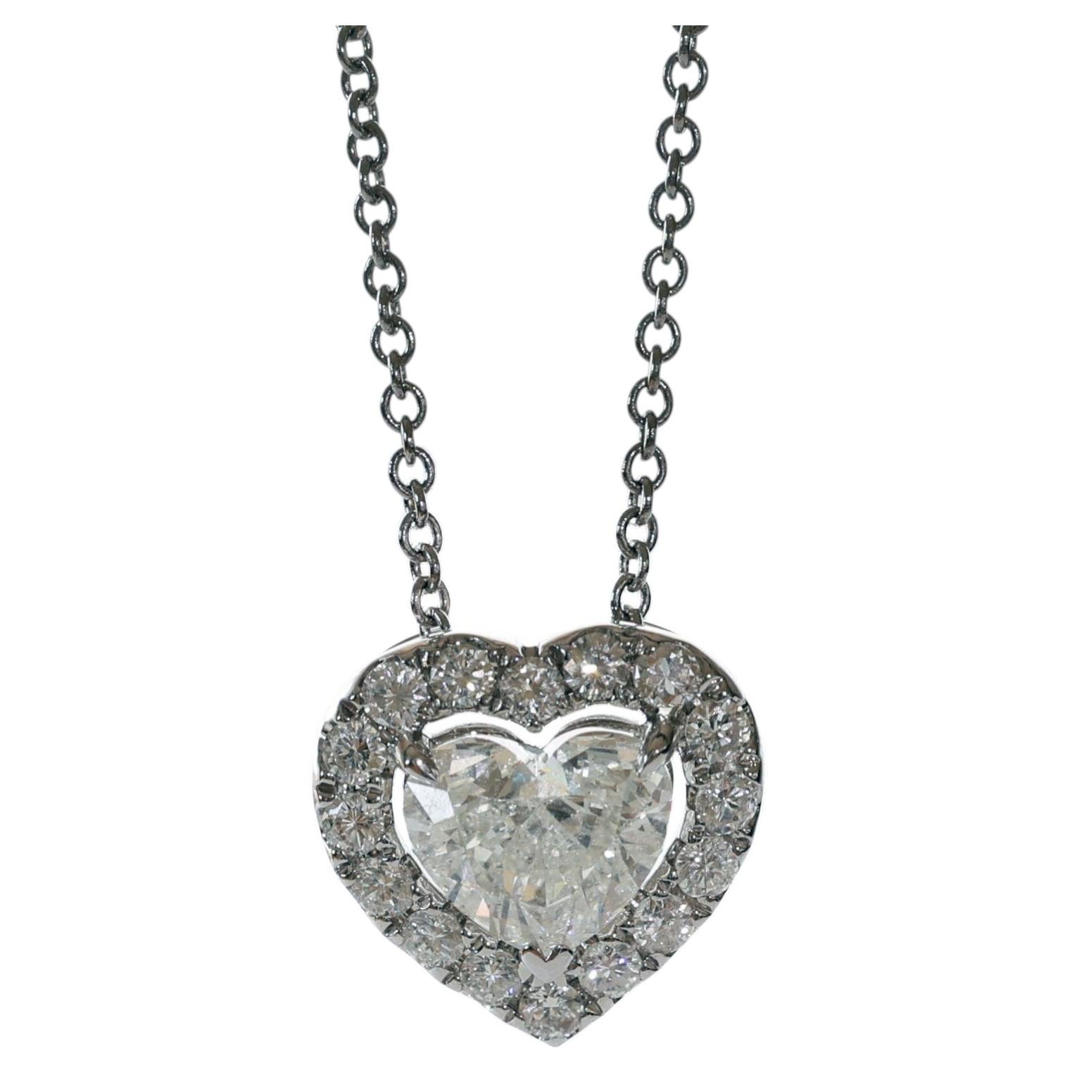 Collana con ciondolo a forma di cuore in oro 18 carati, 0,90 ct certificato GIA, 0,28 ct TW VS