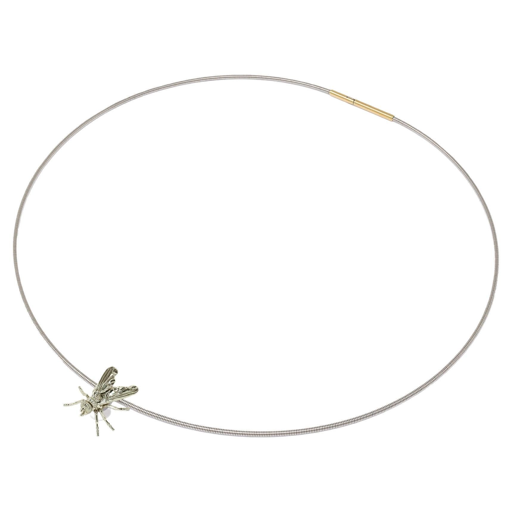 Necklace with Insect, 18k and Surgical Steel, nature necklace For Sale
