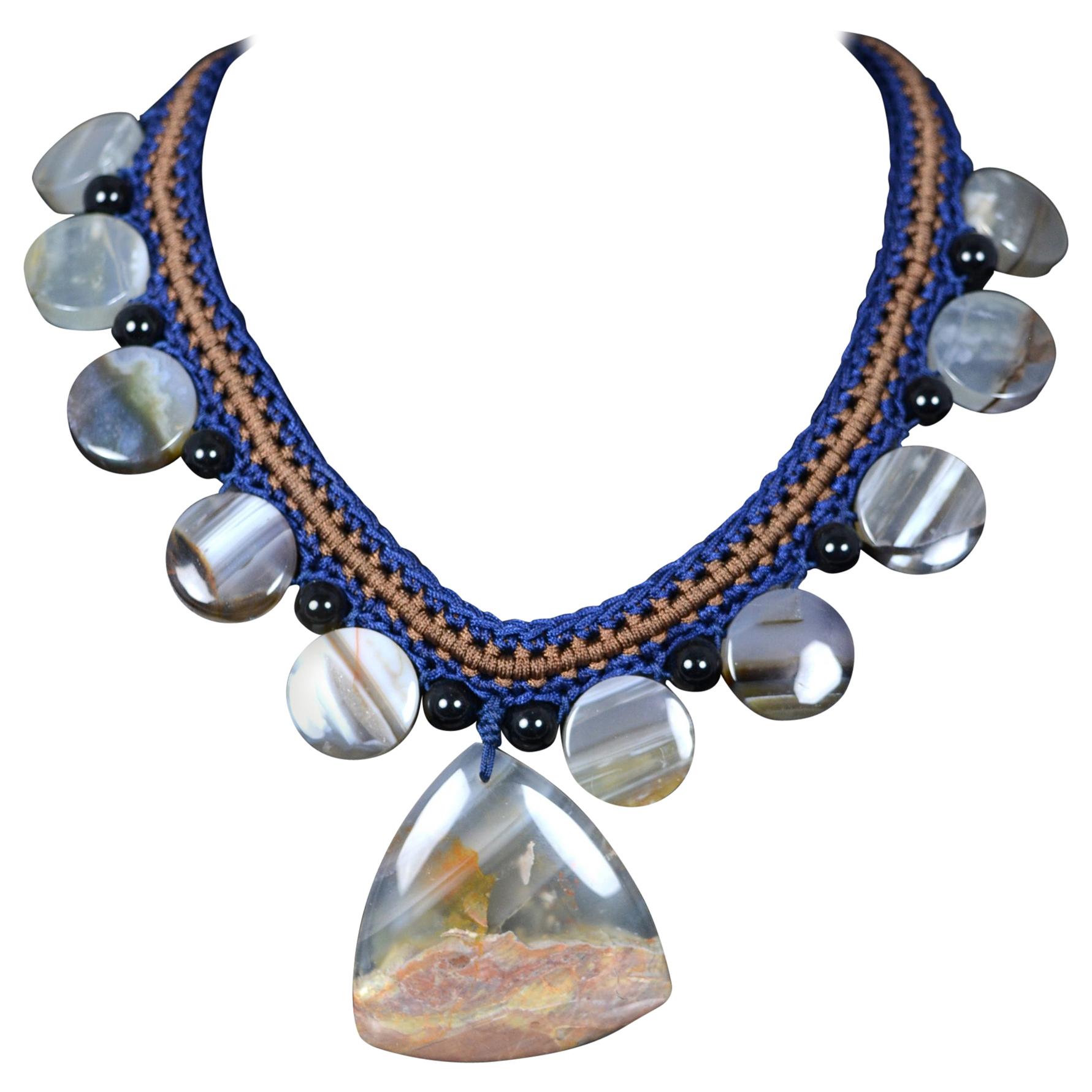 Necklace with Mexican Agate Plates For Sale