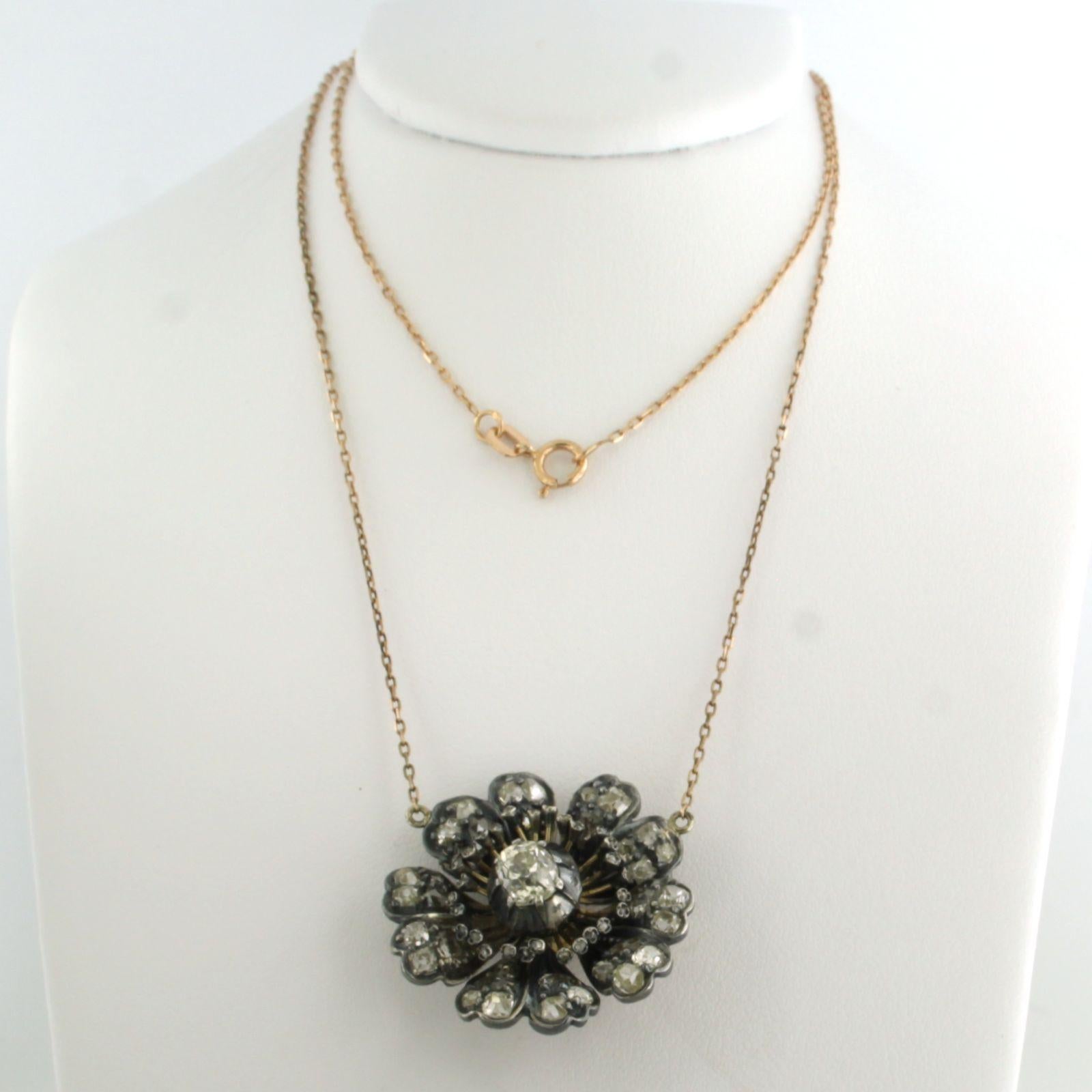 collana con diamanti old mine e rose cut fino a 3,00ct in oro e argento 14k in vendita 1