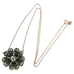 necklace with old mine and rose cut diamonds up to 3.00ct 14k gold and silver