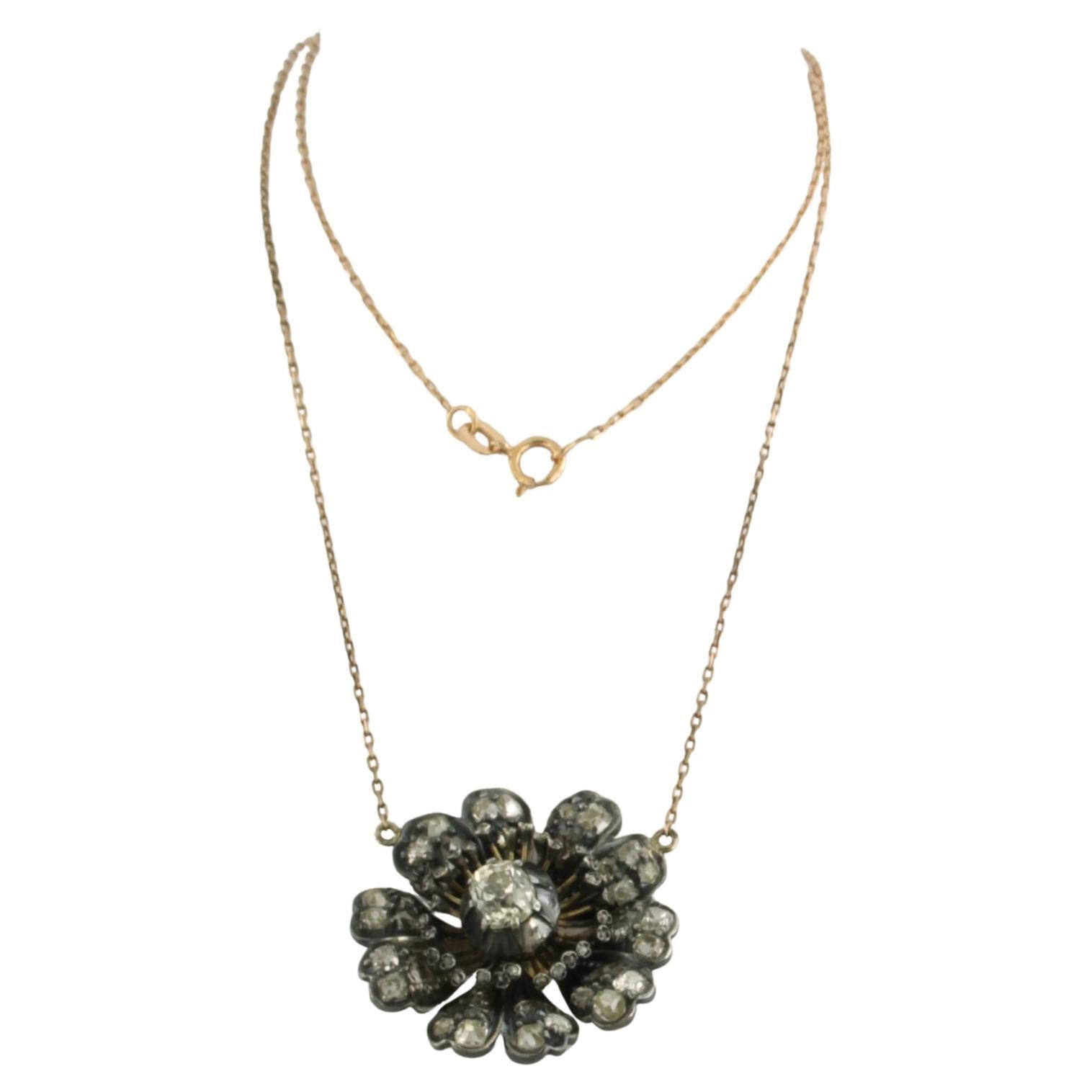 collana con diamanti old mine e rose cut fino a 3,00ct in oro e argento 14k