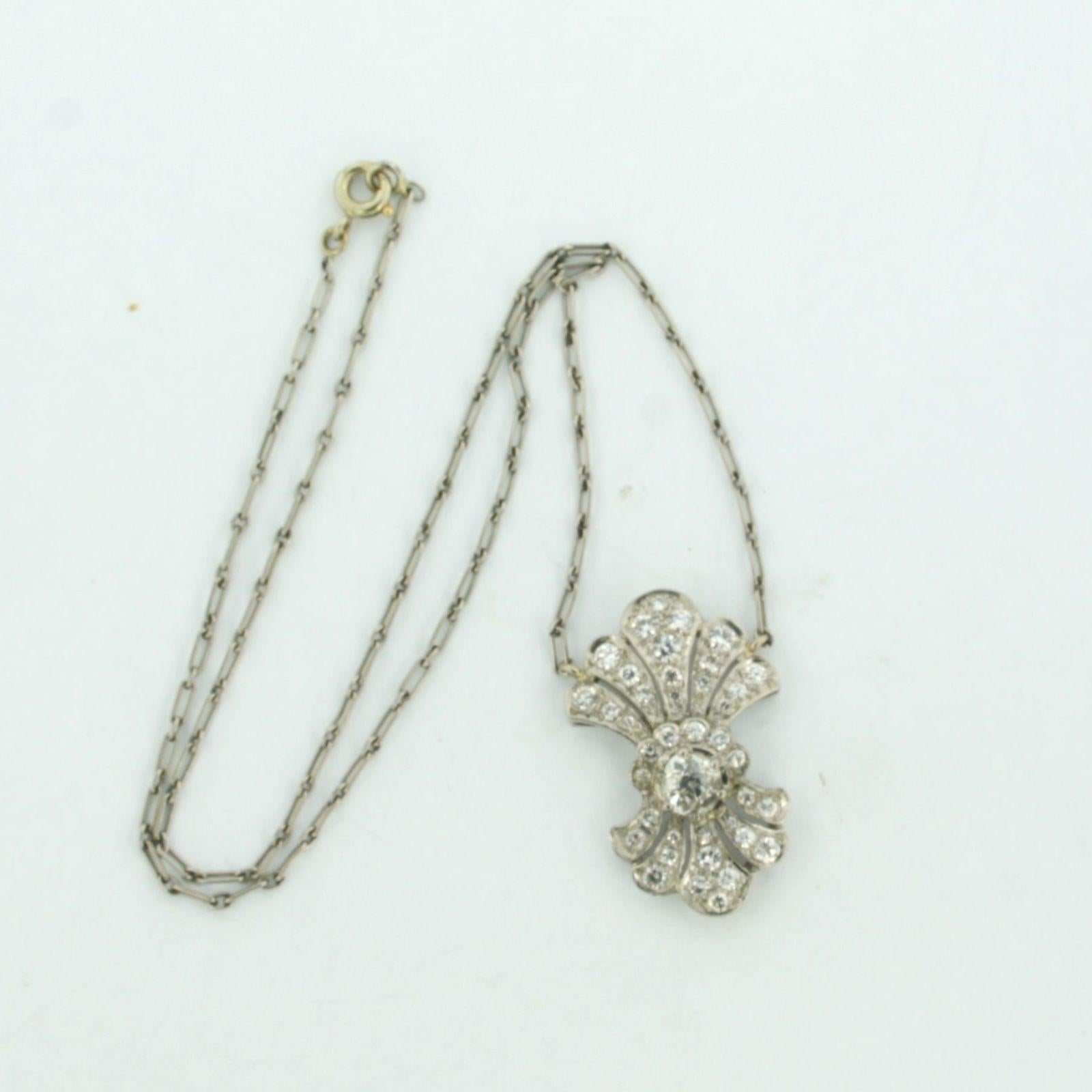 Art Nouveau Necklace with old mine cut diamonds up to 1.90ct 18k white gold and platinum For Sale
