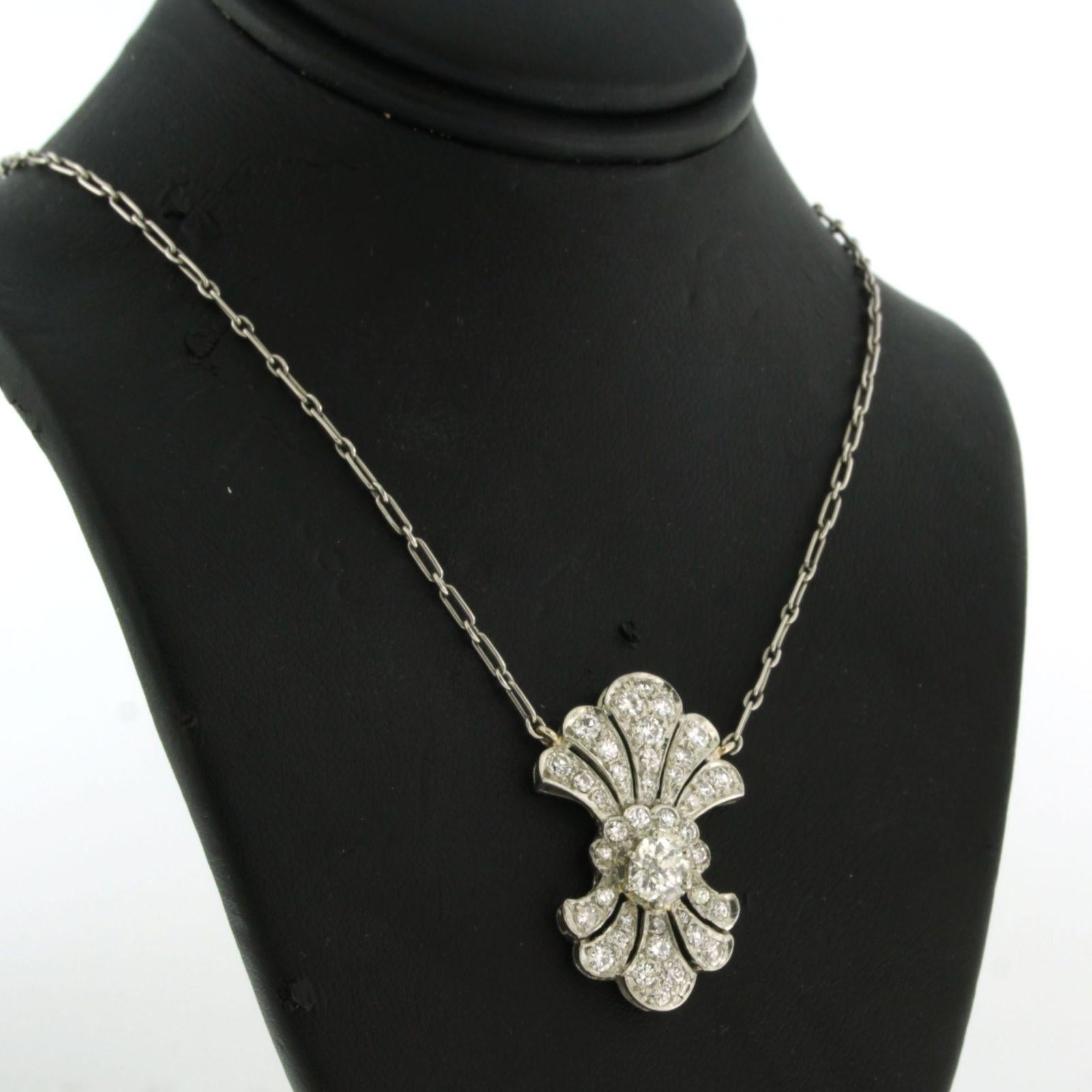 Women's Necklace with old mine cut diamonds up to 1.90ct 18k white gold and platinum For Sale