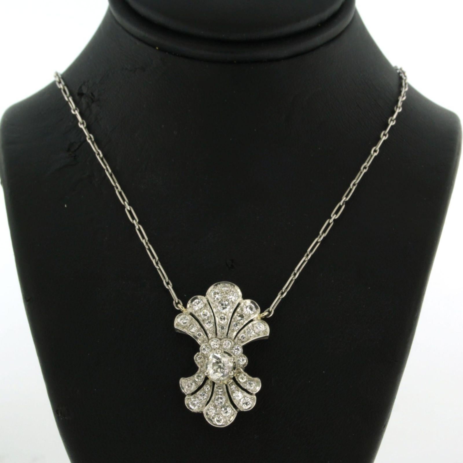 Necklace with old mine cut diamonds up to 1.90ct 18k white gold and platinum For Sale 2