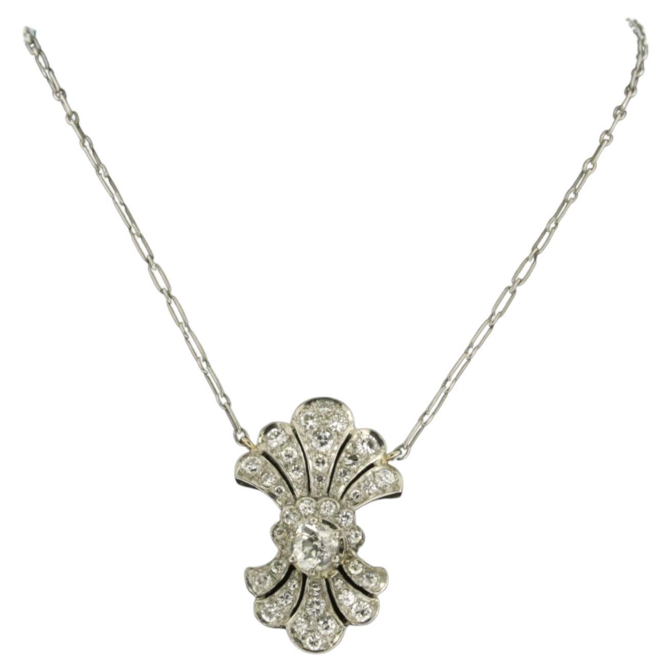 Necklace with old mine cut diamonds up to 1.90ct 18k white gold and platinum