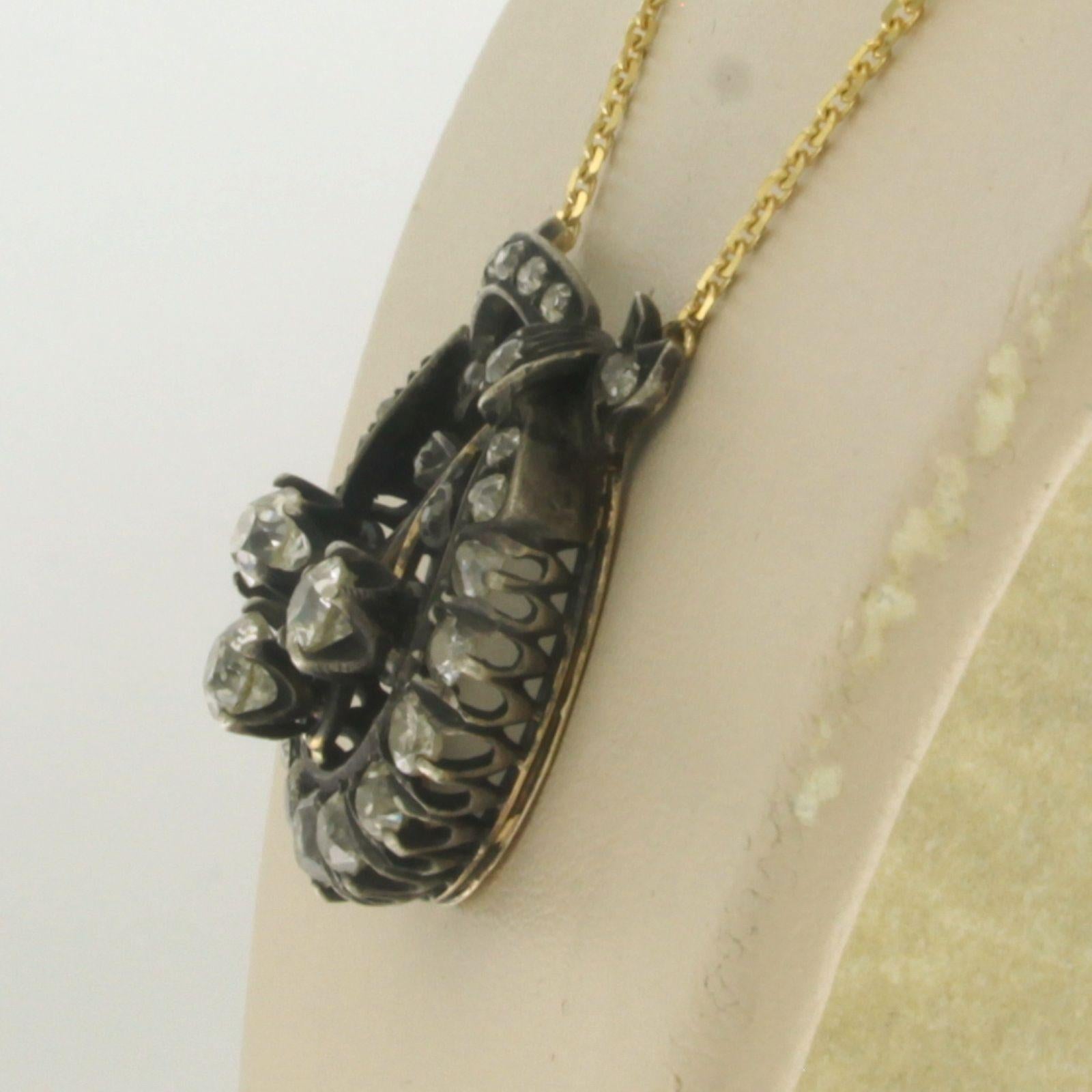 Early Victorian Necklace with old mine cut diamonds up to 3.50ct 14k yellow gold and silver For Sale