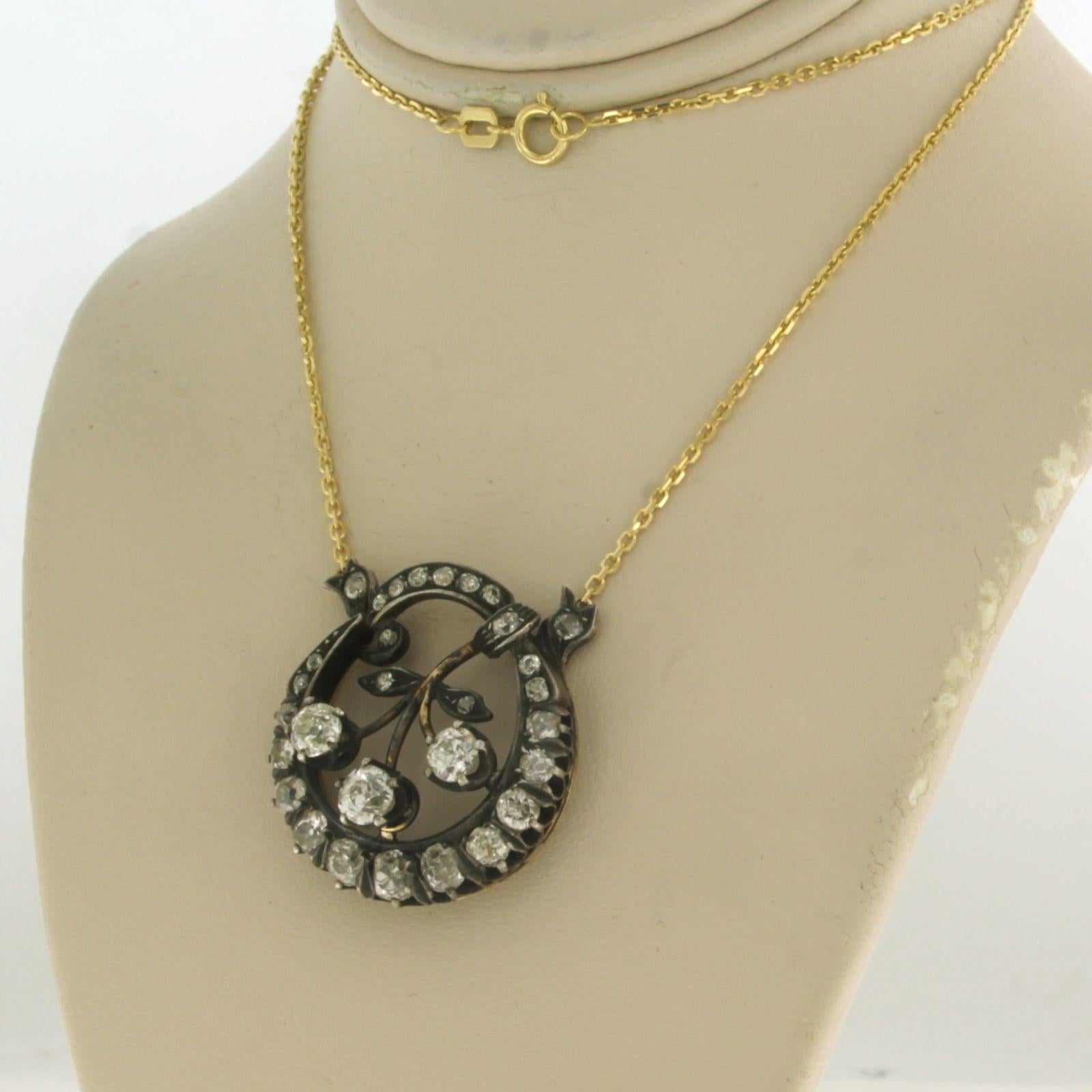 Old Mine Cut Necklace with old mine cut diamonds up to 3.50ct 14k yellow gold and silver For Sale