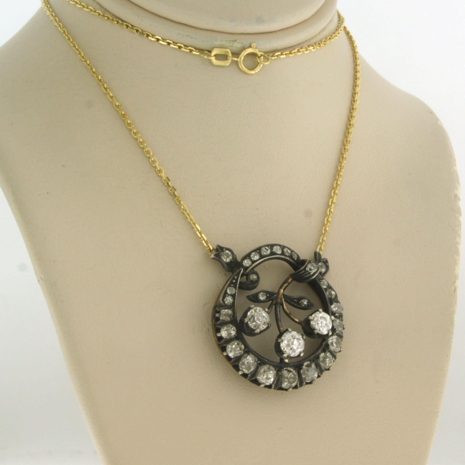 Women's Necklace with old mine cut diamonds up to 3.50ct 14k yellow gold and silver For Sale