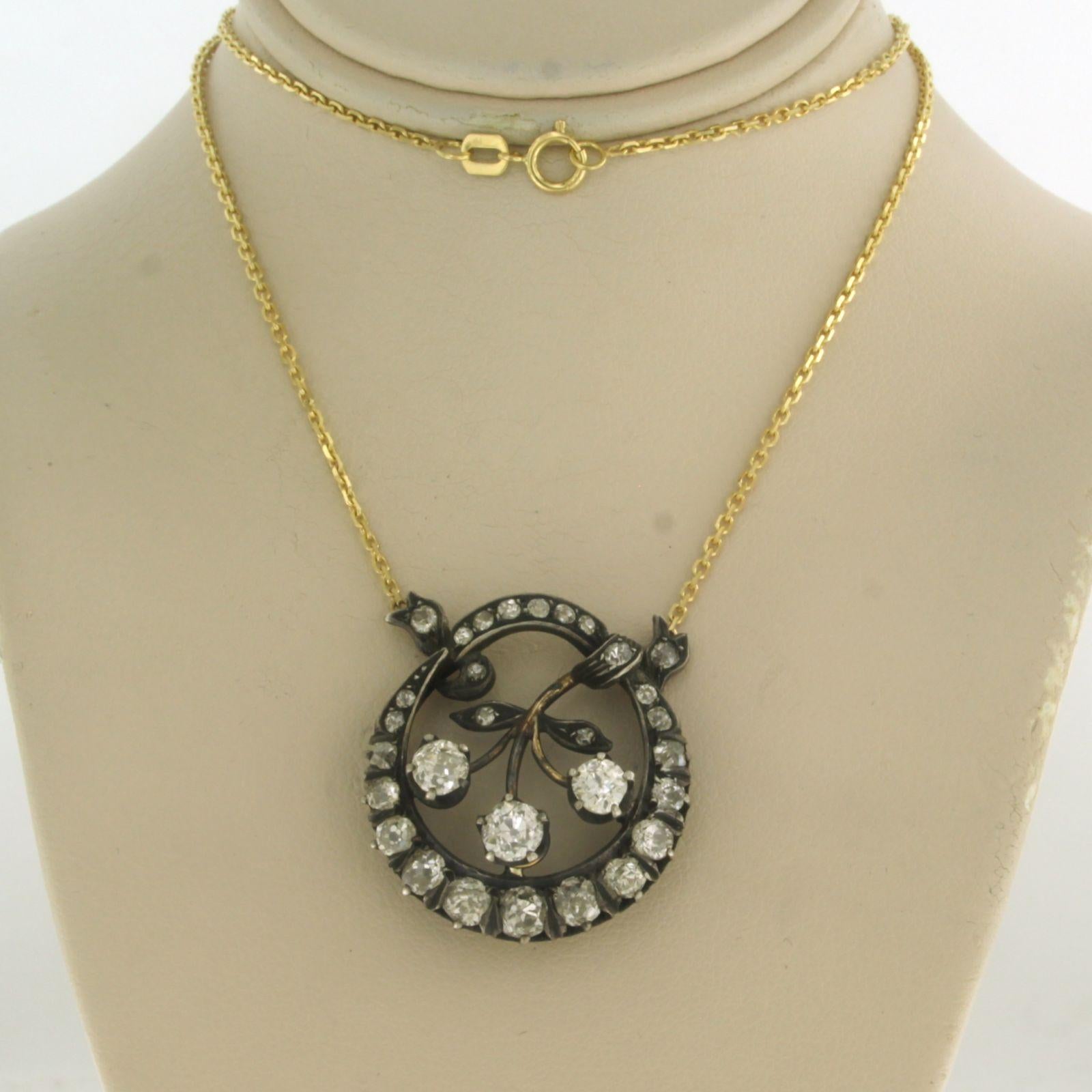 Necklace with old mine cut diamonds up to 3.50ct 14k yellow gold and silver For Sale 1