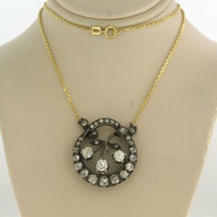 Necklace with old mine cut diamonds up to 3.50ct 14k yellow gold and silver