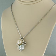 Collar con perla y diamantes talla brillante de hasta 0,50 ct Oro blanco de 14k