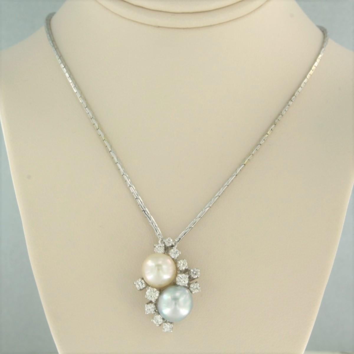 Brilliante con perla e diamanti taglio brillante fino a 0,50ct in oro bianco 14k in vendita 1
