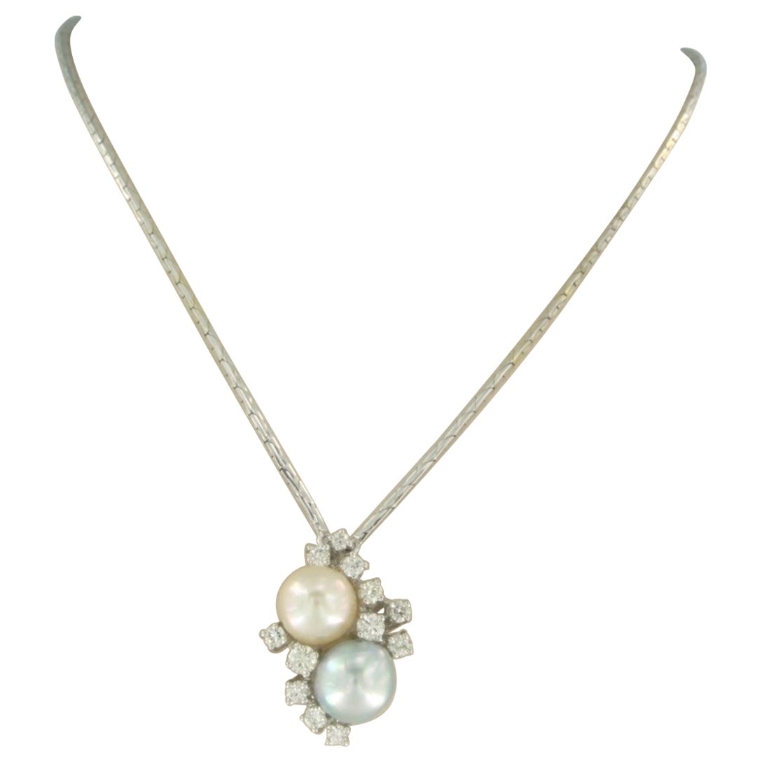 Collar con perla y diamantes talla brillante de hasta 0,50 ct Oro blanco de 14k