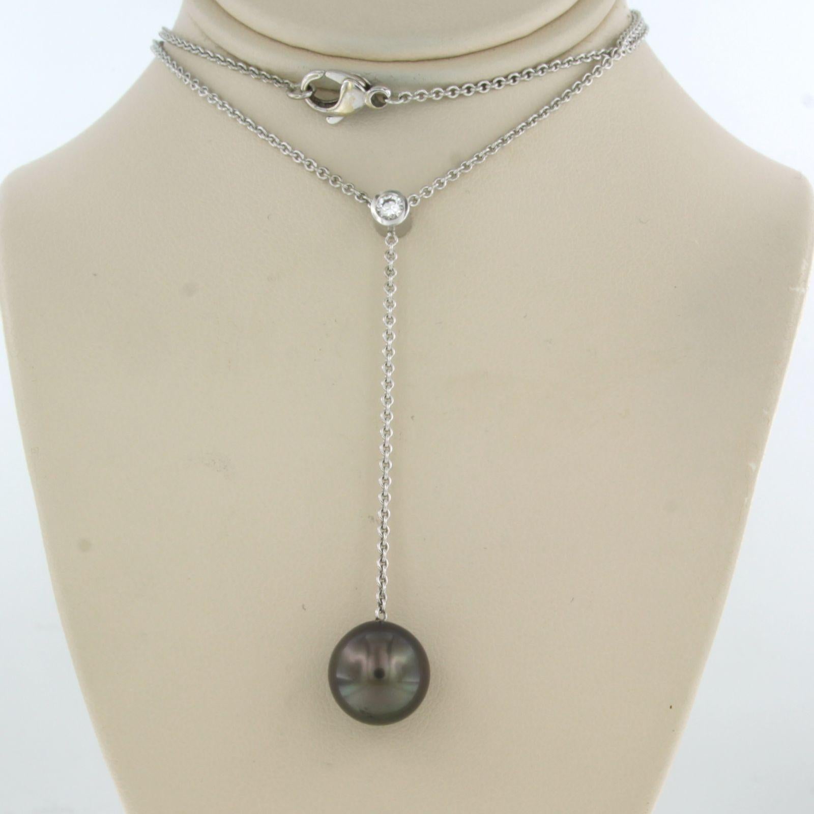 Necklace with pearl and diamonds 18k white gold 2