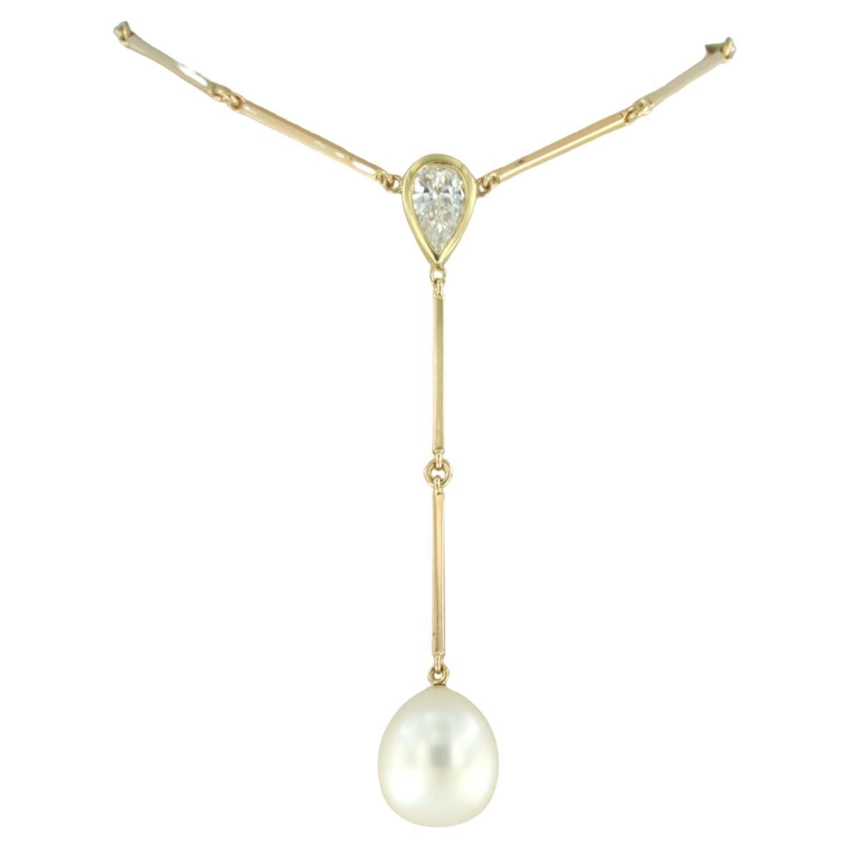 Necklace with pearl and pear shape diamond up to 1.01ct 18k pink gold 18.1 grams For Sale