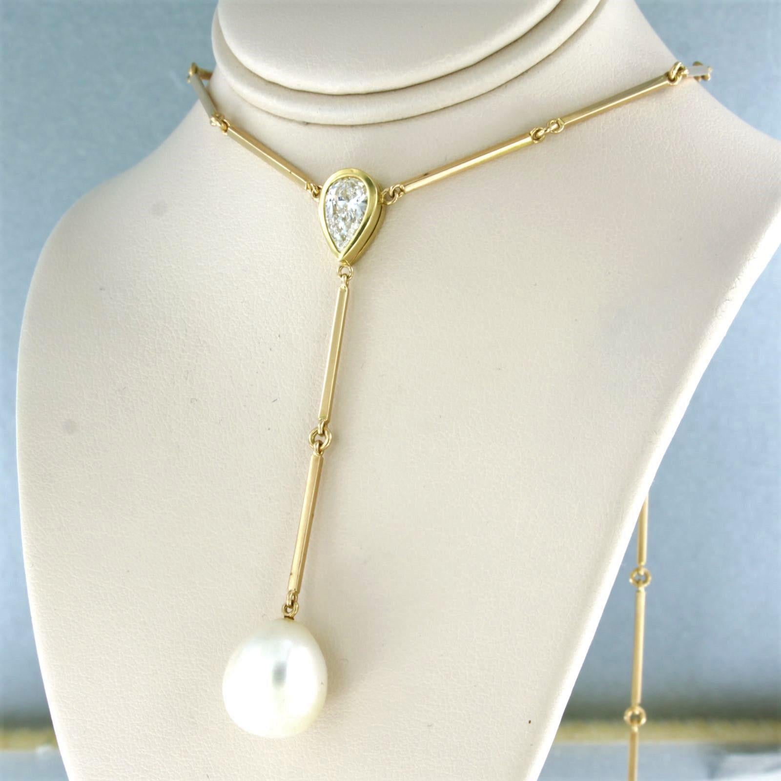 Donna Collana con perla e diamante a forma di pera fino a 1,01ct in oro rosa 18k in vendita
