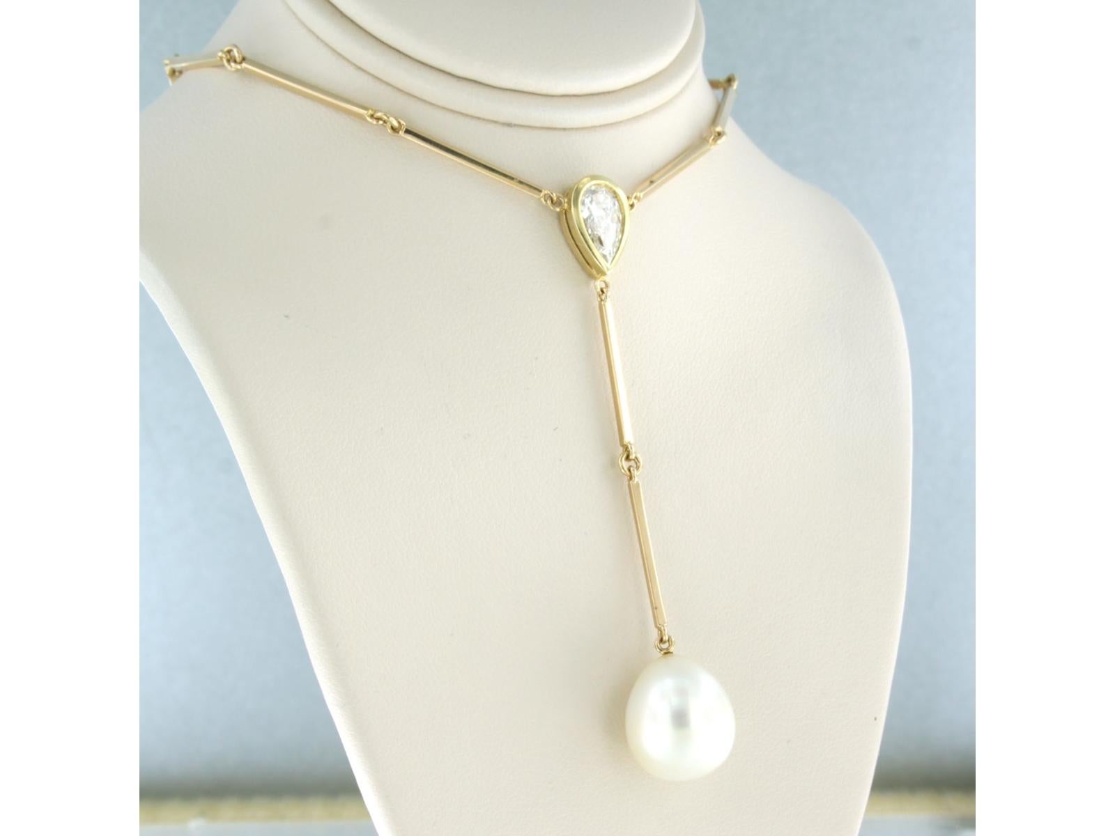 Collana con perla e diamante a forma di pera fino a 1,01ct in oro rosa 18k in vendita 1