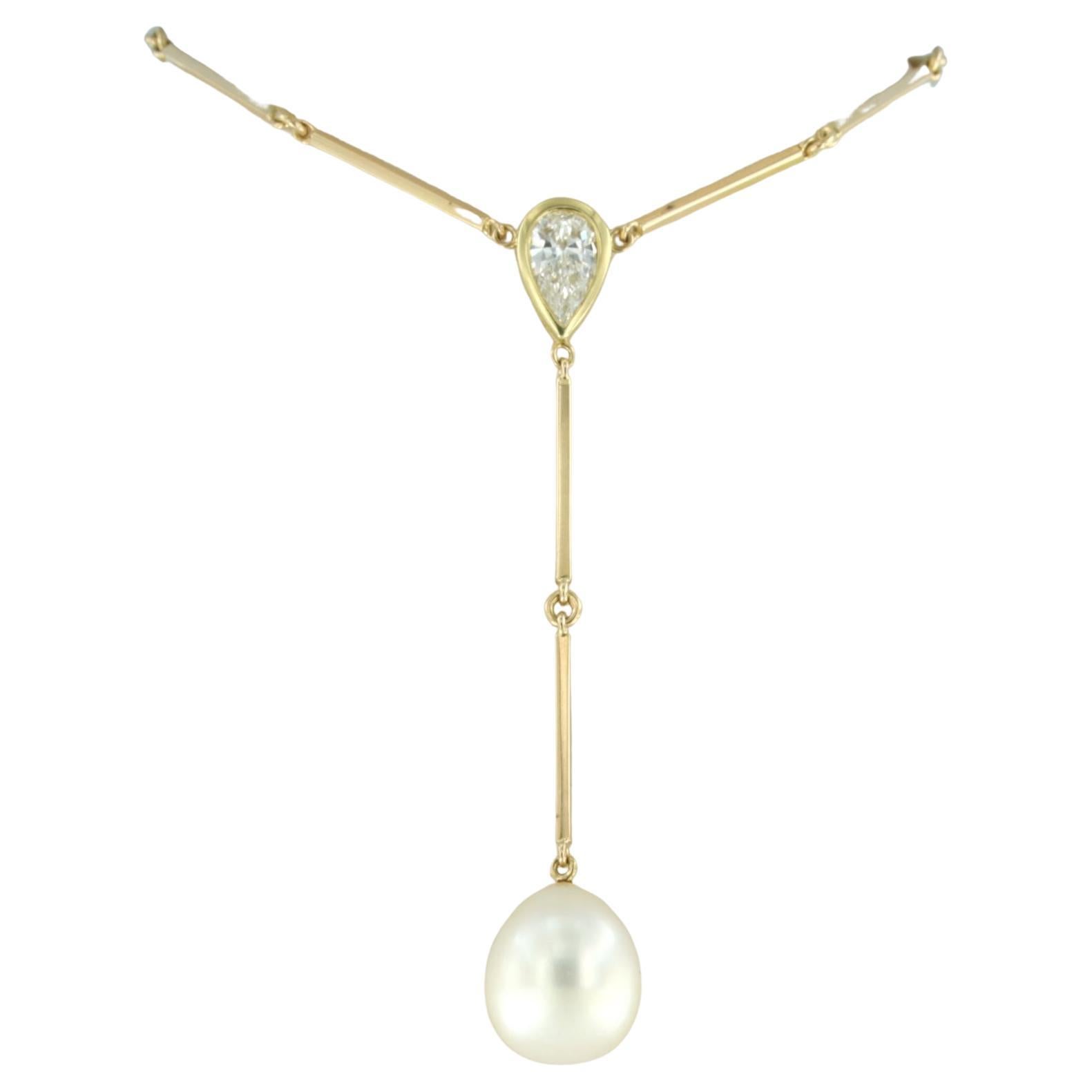 Necklace with pearl and pear shape diamond up to 1.01ct 18k pink gold
