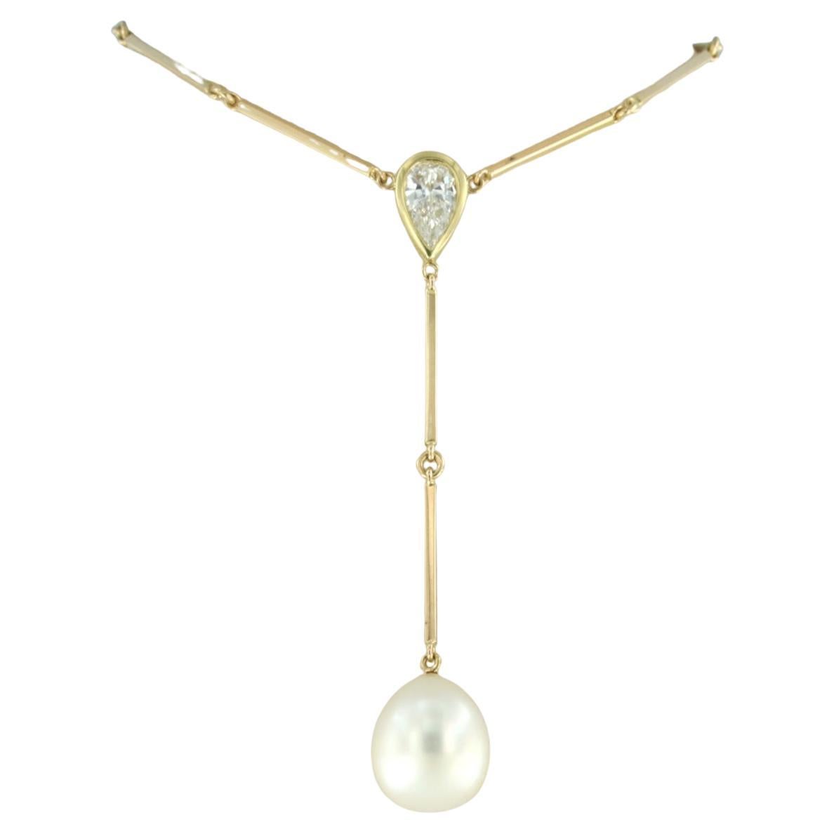 Collana con perla e diamante a forma di pera fino a 1,01ct in oro rosa 18k in vendita