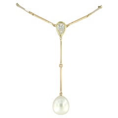 Necklace with pearl and pear shape diamond up to 1.01ct 18k pink gold