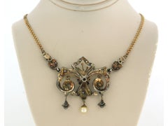 Necklace with pearls and rose cut diamonds 18k gold and silver 12.4 grams