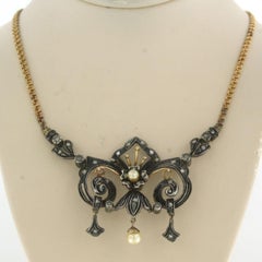 Necklace with pearls and rose cut diamonds 18k gold and silver 12.4 grams