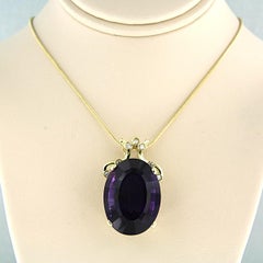 Necklace with pendant set with amethyst and diamonds 14k and 18k gold - 50 cm