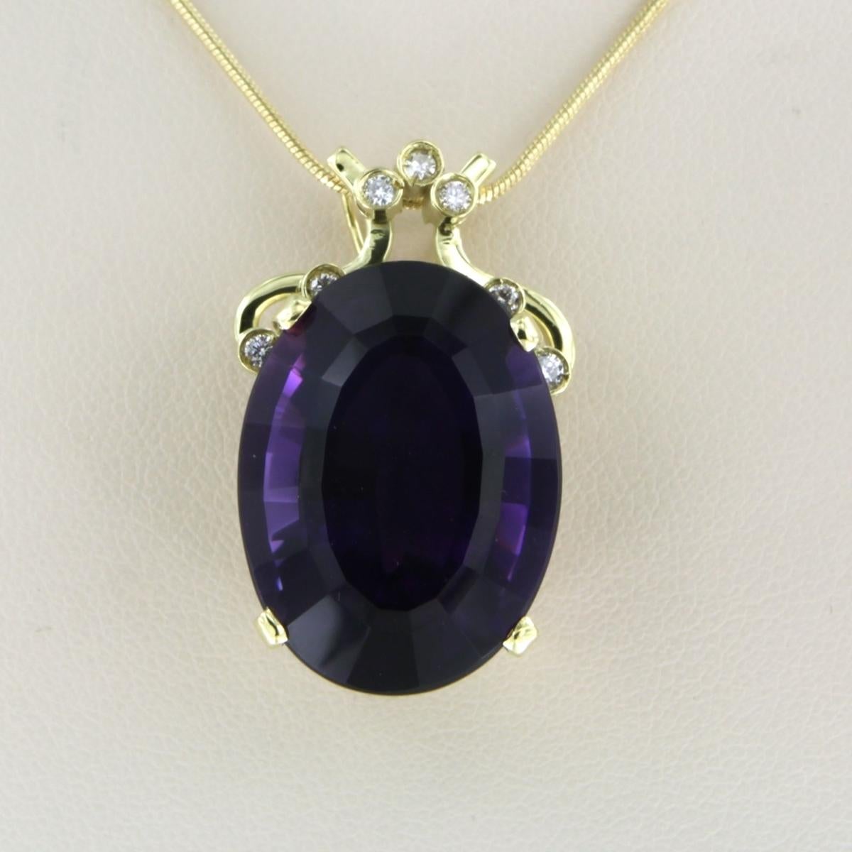 Taille brillant Collier avec pendentif serti d'améthystes et de diamants en or 14k et 18k - 50 cm en vente