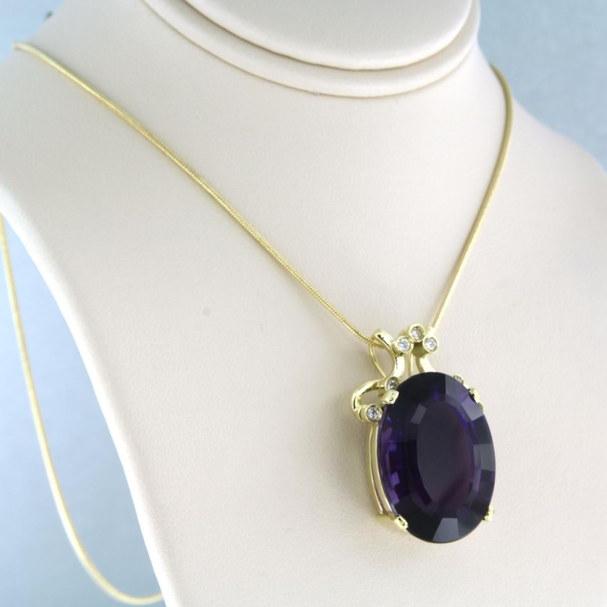 Collier avec pendentif serti d'améthystes et de diamants en or 14k et 18k - 50 cm Excellent état - En vente à The Hague, ZH