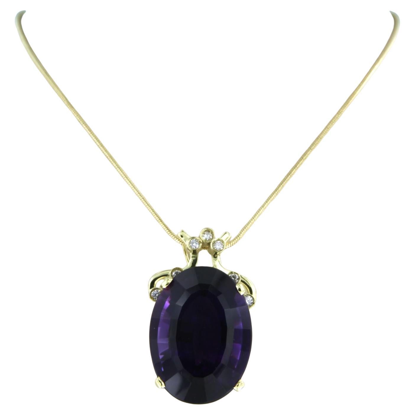 Collana con ciondolo con ametista e diamanti in oro 14k e 18k - 50 cm in vendita