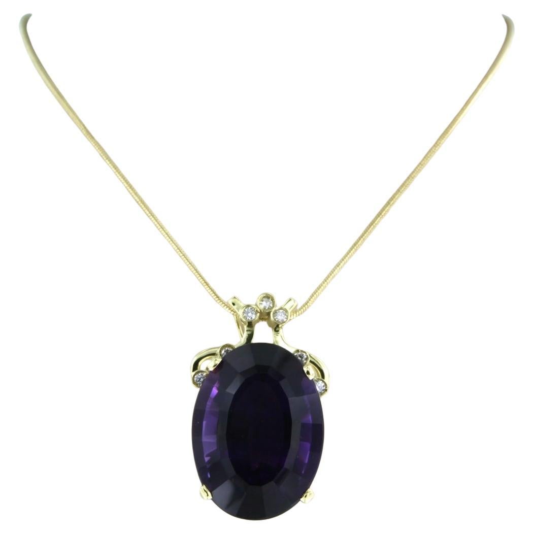 Collier avec pendentif serti d'améthystes et de diamants en or 14k et 18k - 50 cm en vente