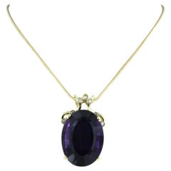 Collier avec pendentif serti d'améthystes et de diamants en or 14k et 18k - 50 cm