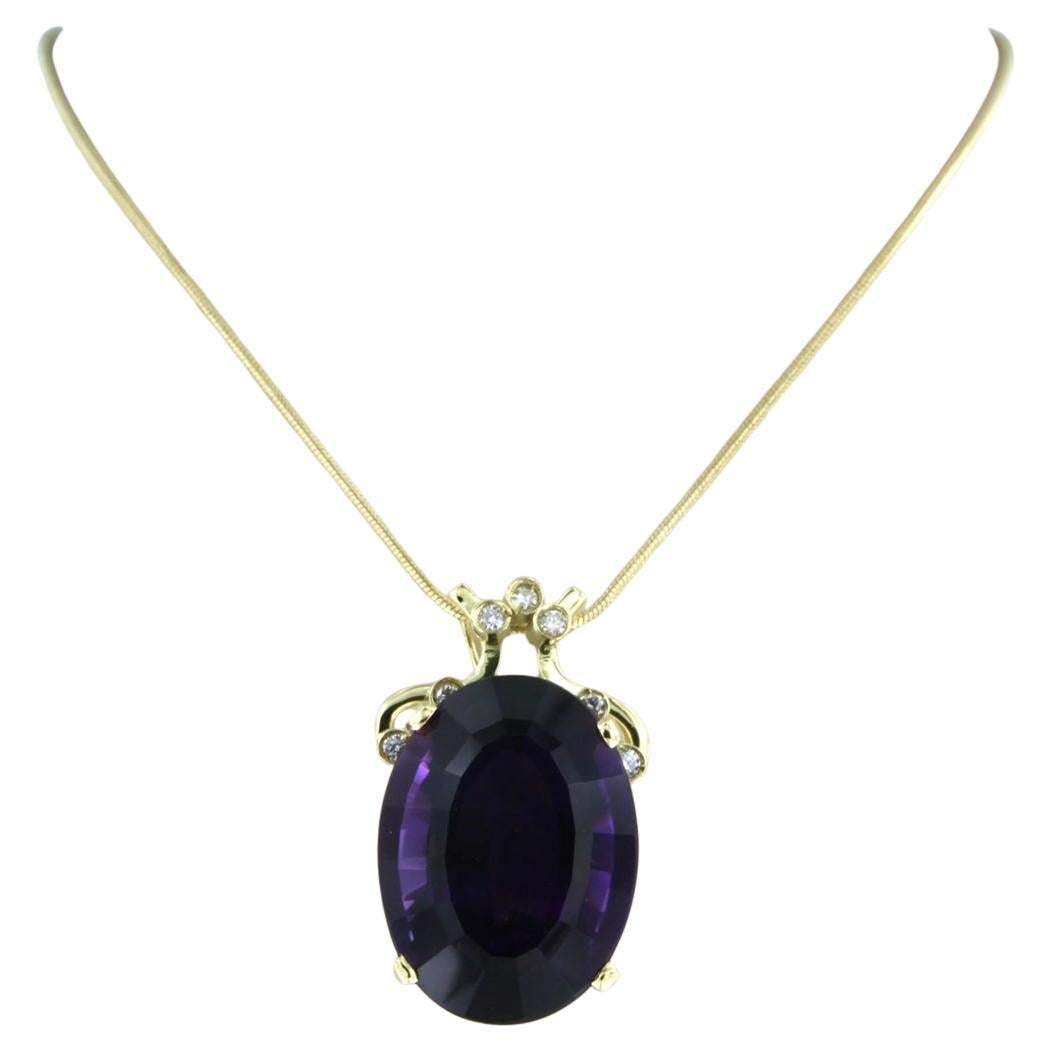 Collier avec pendentif serti d'améthystes et de diamants en or 14k et 18k - 50 cm