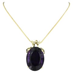 Necklace with pendant set with amethyst and diamonds 14k and 18k gold - 50 cm